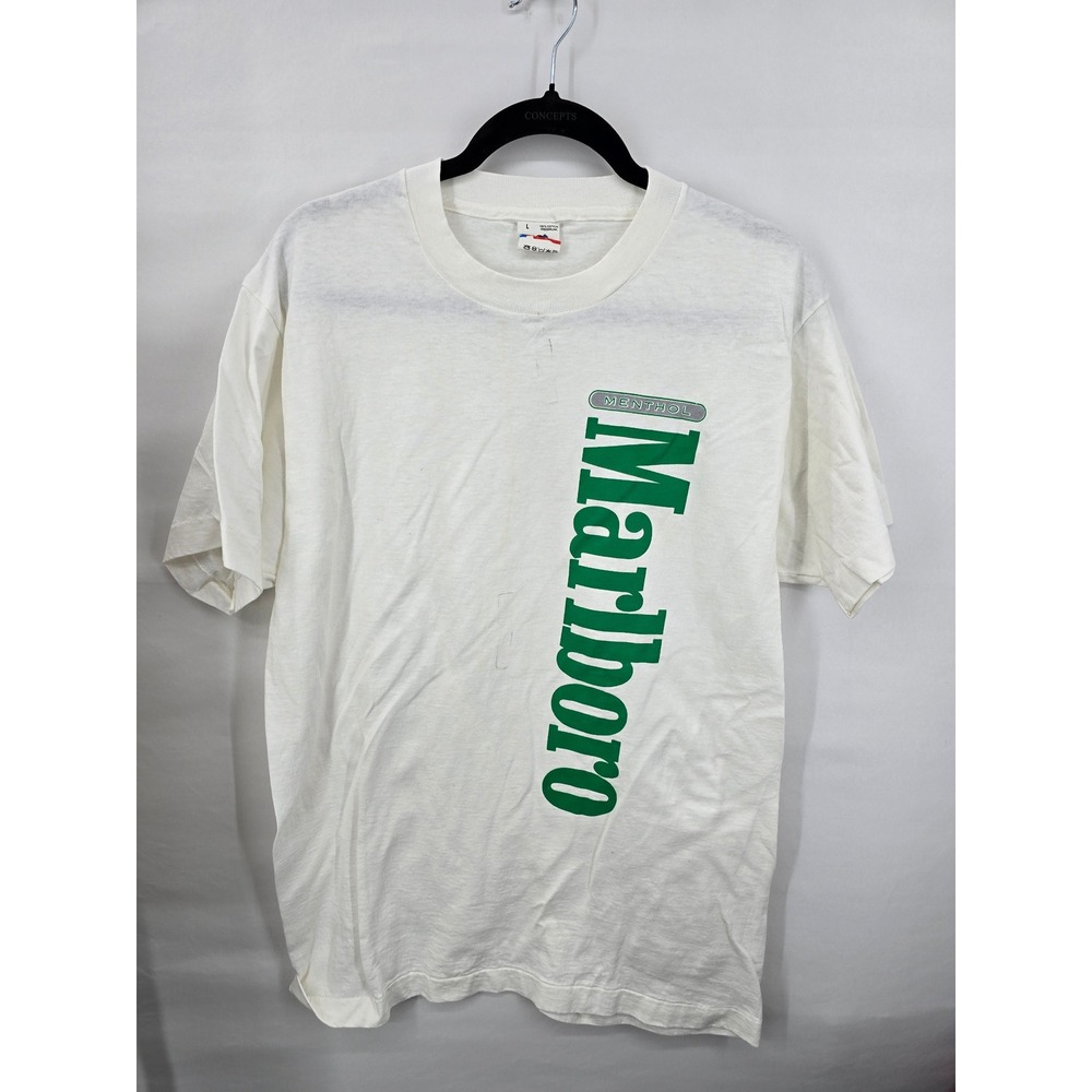 Vintage Marlboro Menthol T Shirt Mens Large White Green Vertical Logo 90s Promo